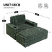 Giga oversized stationary chaise lounge with rabbit fur upholstery, storage ottoman, armrests, cup holders, and a deep seat.