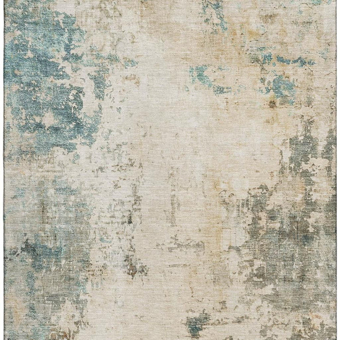 10' X 14' Abstract Washable Area Rug With UV Protection (714871) - Ivory / Teal
