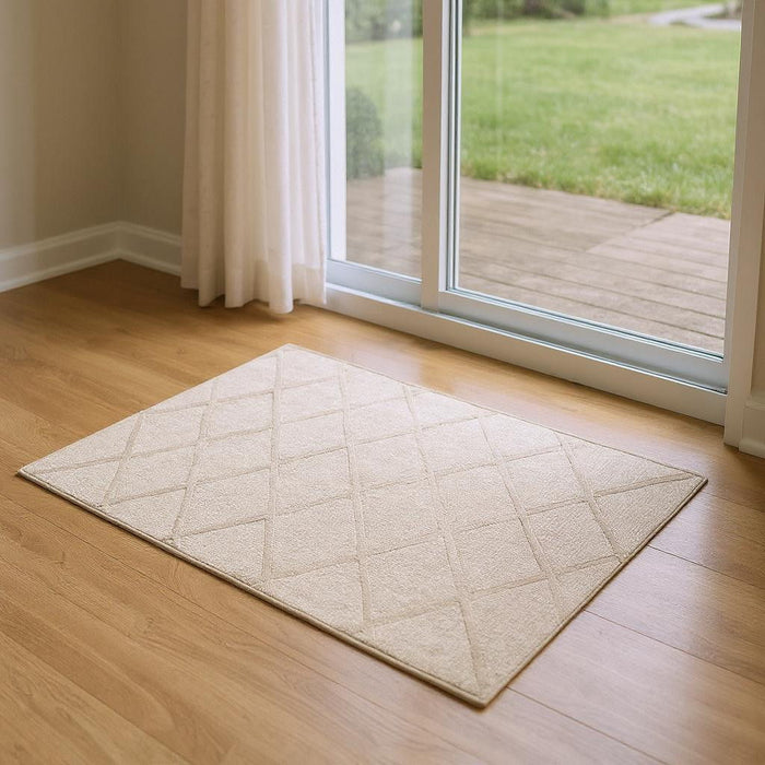 6' Wool Geometric Hand Woven Runner Rug (573129) - Beige