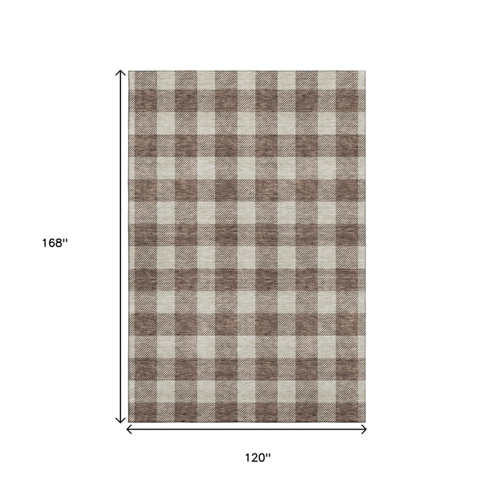 10' X 14' Plaid Washable Area Rug With UV Protection (673363) - Brown / Beige