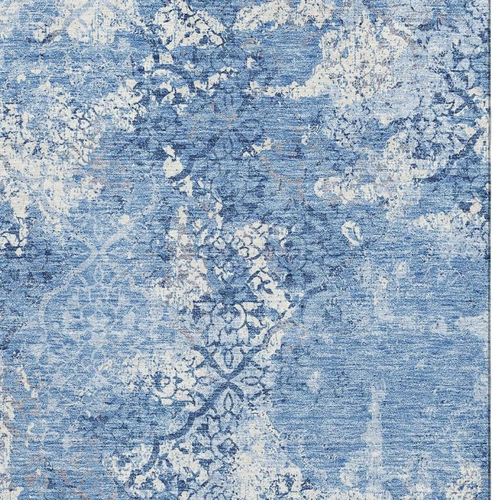 10' X 14' Abstract Washable Polyester Area Rug With UV Protection - Blue And Ivory
