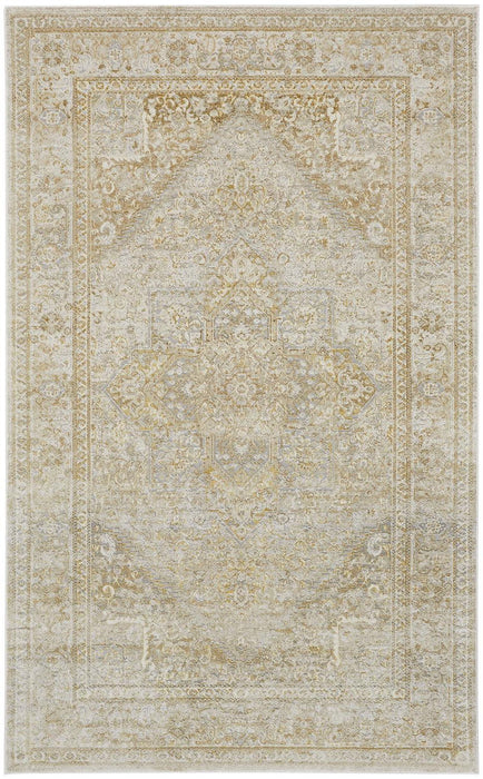 8' x 10' Oriental Power Loom Area Rug - Ivory And Gold