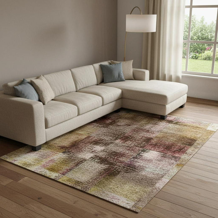 10' X 14' Abstract Washable Area Rug With UV Protection (706667) - Blush / Gold / Ivory