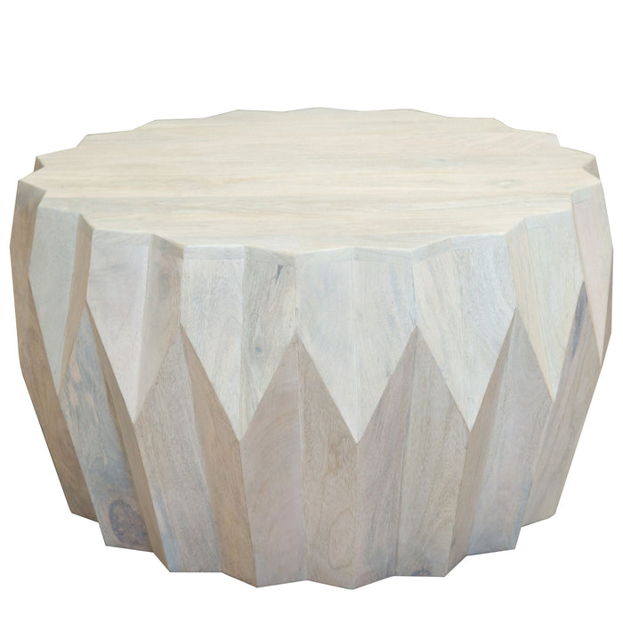 32" Solid Wood Round Block Coffee Table - White