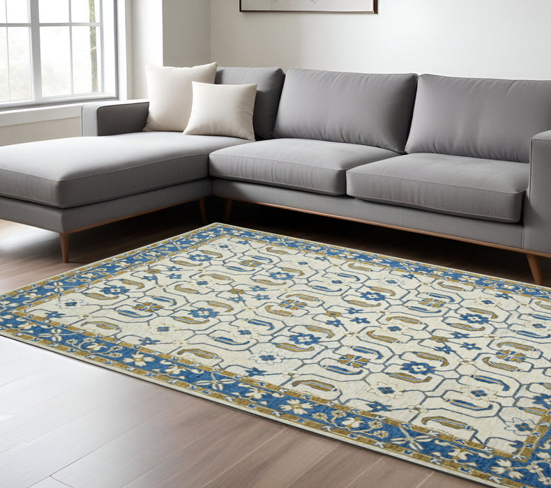 9' X 13' Wool Oriental Hand Hooked Area Rug - Blue