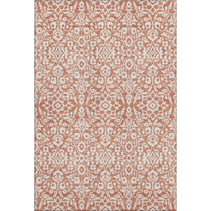 10' X 14' Damask Washable Area Rug With UV Protection (673109) - Coral / Beige