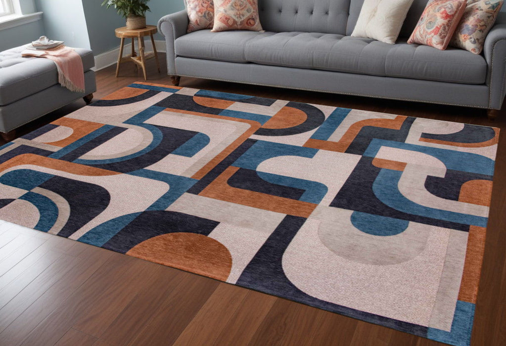 6' X 8' Geometric Washable Area Rug (551716) - Gray / Beige