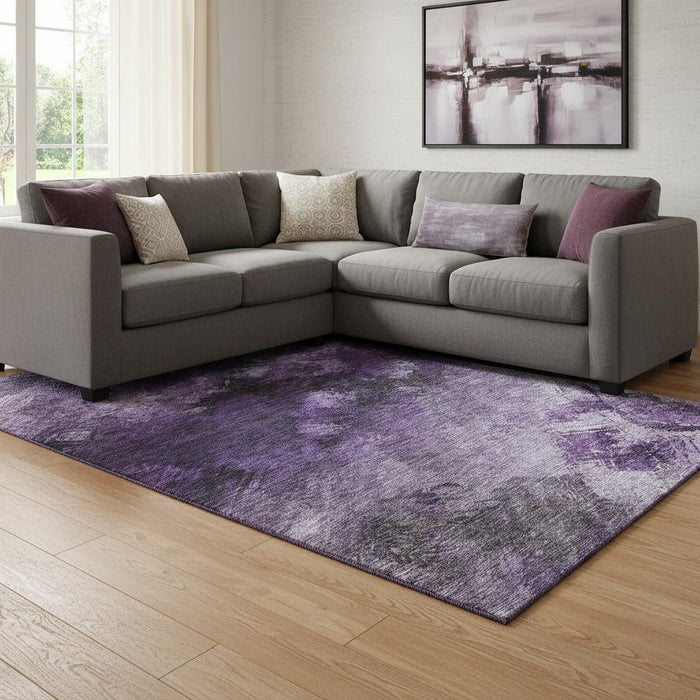 10' X 14' Abstract Washable Area Rug With UV Protection (650524) - Purple / Gray / Ivory