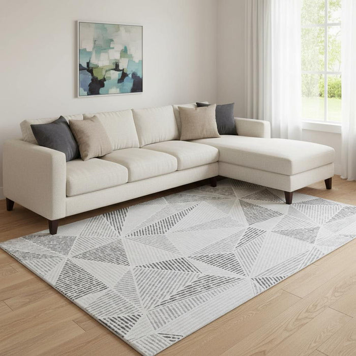 10' X 14' Geometric Washable Area Rug With UV Protection (651959) - Gray / Silver