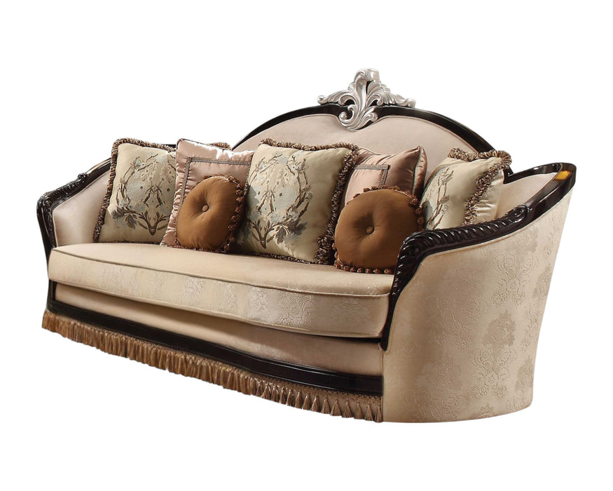 Velvet Curved Sofa And Toss Pillows - Tan