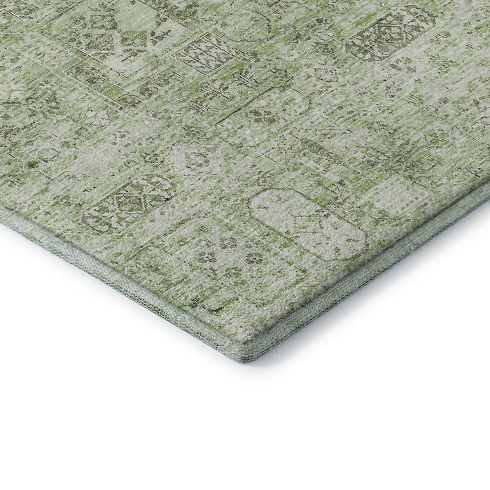 8' X 10' Floral Washable Area Rug With UV Protection (651176) - Green / Ivory