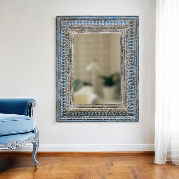 50" Solid Framed Accent Mirror - Blue / Silver