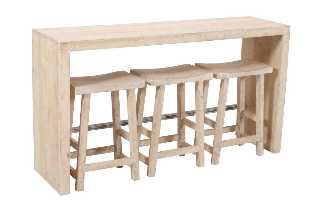 Solid Wood Rectangular Bar Table - Antiqued White