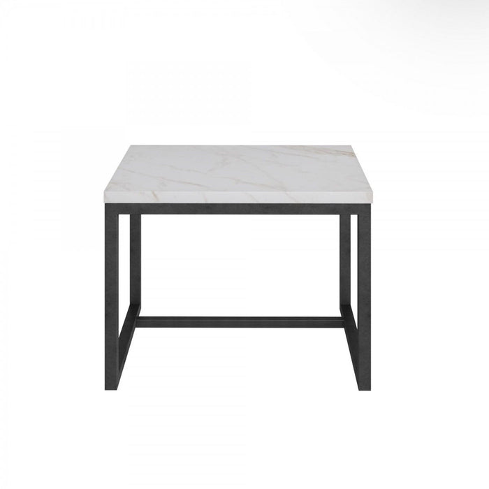 Stone And Metal Square End Table - Black And White