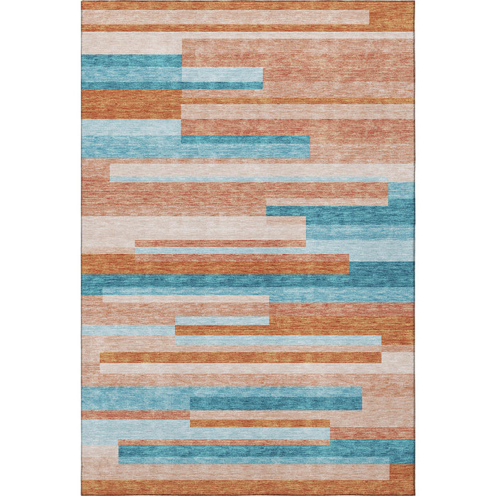 10' X 14' Striped Washable Area Rug With UV Protection (675810) - Orange / Teal / Peach