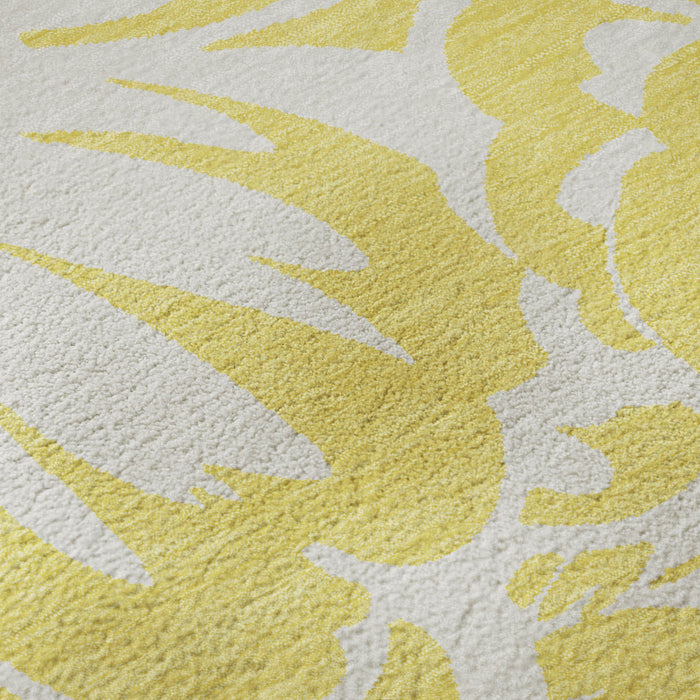 10' X 14' Floral Washable Area Rug With UV Protection (648718) - Yellow / Ivory