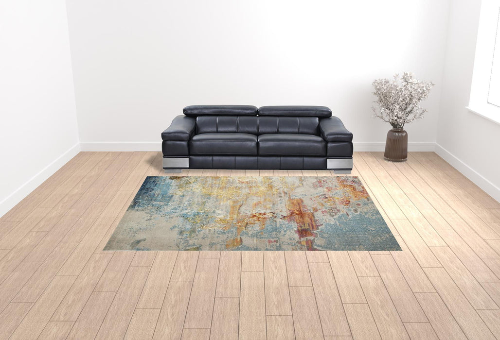 9' x 12' Abstract Power Loom Area Rug - Blue And Gray