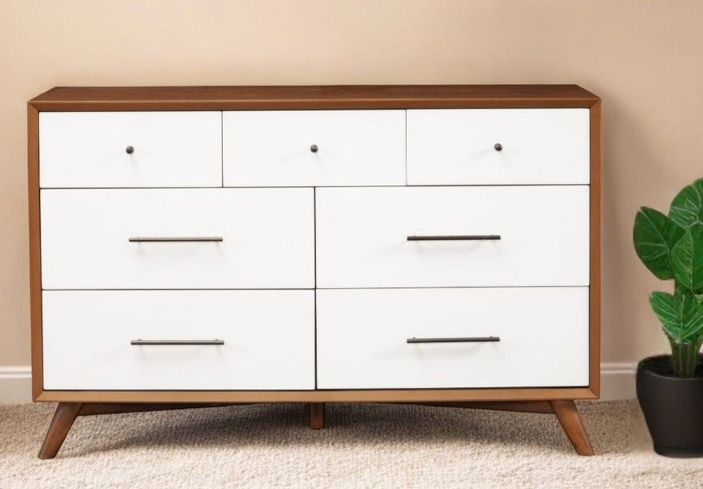 Solid Wood 7 Drawer Double Dresser - Brown / White