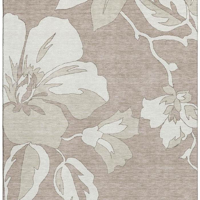 3' X 5' Floral Washable Area Rug With UV Protection (668012) - Taupe / Ivory