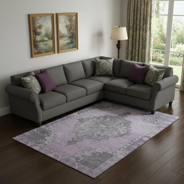 10' X 14' Oriental Washable Area Rug With UV Protection (699484) - Plum / Gray