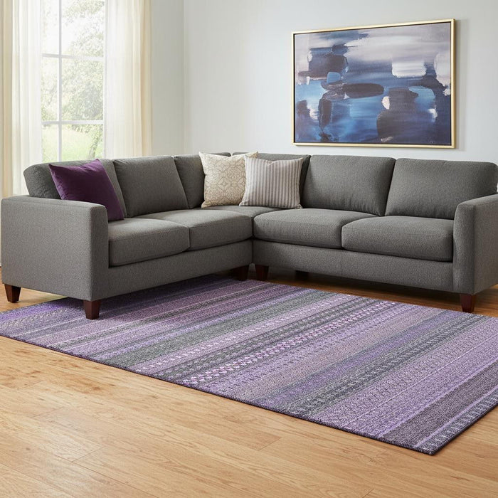 10' X 14' Striped Washable Area Rug With UV Protection (647548) - Purple / Ivory