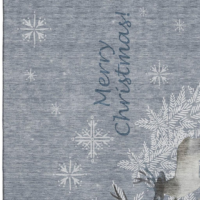 10' X 14' Christmas Deer Washable Area Rug With UV Protection (646415) - Blue / Gray / Ivory