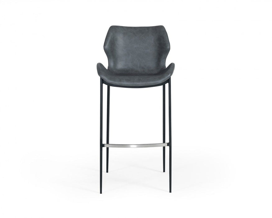 Faux Leather And Steel Bar Height Bar Chairs (Set of 2) - Gray And Black
