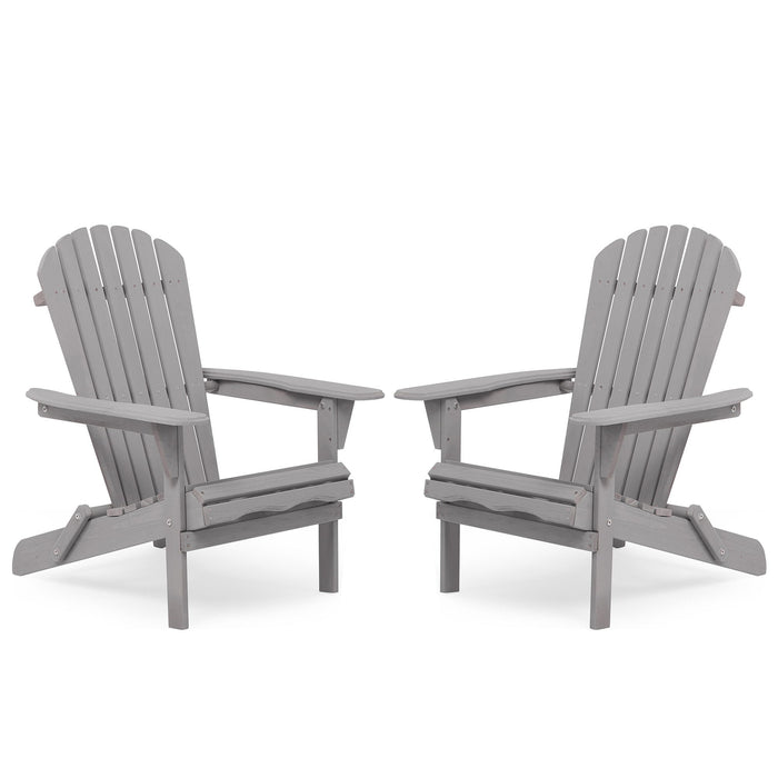 Set of two Giga wooden outdoor lounge chairs with folding Adirondack design, solid cedar wood garden patio seats.