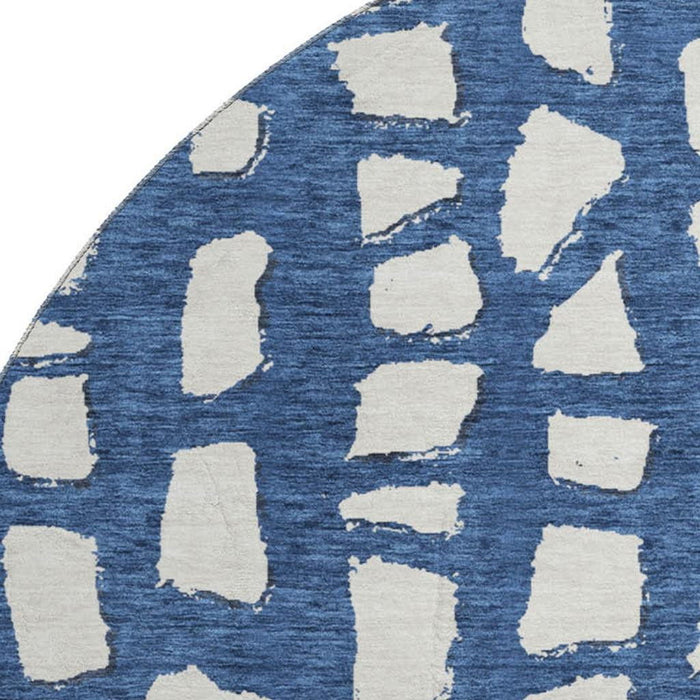 8' Cobblestone Washable Round Rug With UV Protection - Navy Blue And Ivory