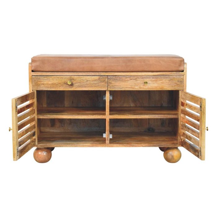 Round Accent Cabinet With Single Door Two Drawers - Brown