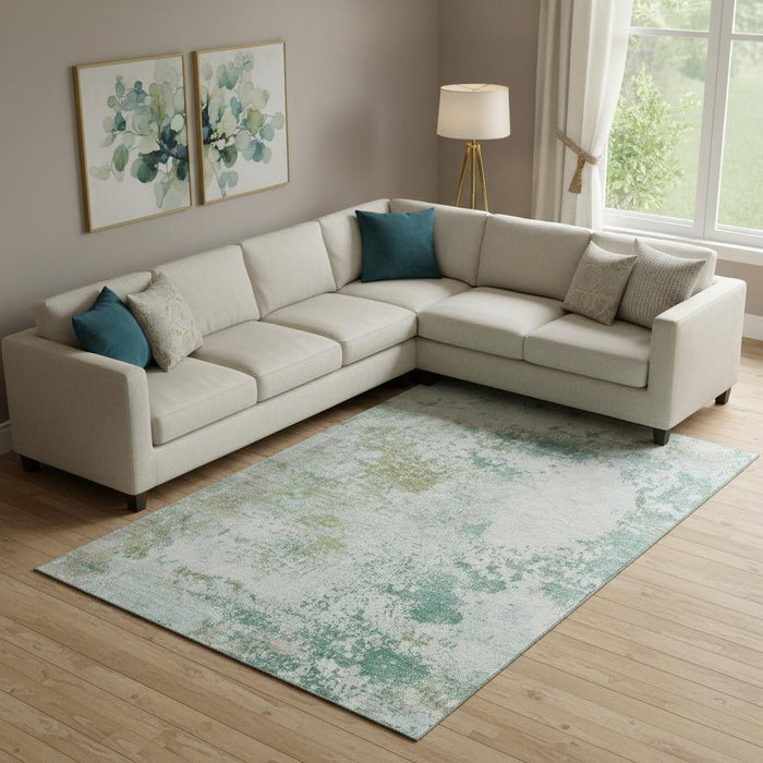 10' X 14' Abstract Washable Area Rug With UV Protection (717074) - Light Taupe / Teal