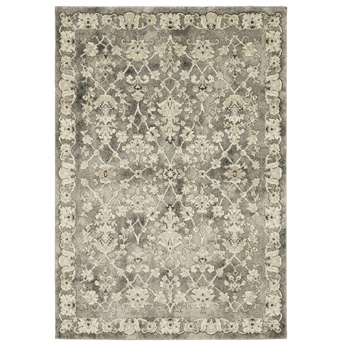 8' x 11' Oriental Power Loom Stain Resistant Area Rug - Gray Beige Tan And Brown