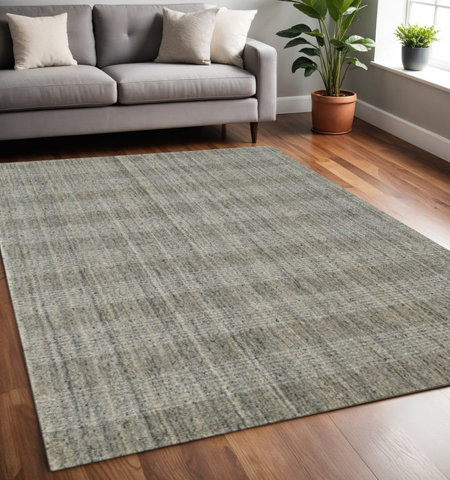 5' X 8' Wool Plaid Hand Woven Area Rug - Gray And Beige