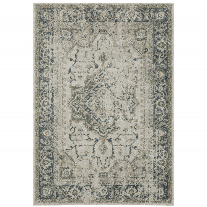 8' x 11' Oriental Power Loom Area Rug - Blue And Gray
