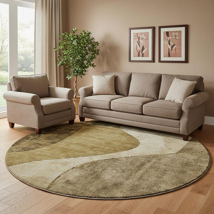 8' Abstract Washable Round Rug With UV Protection (653155) - Brown / Beige