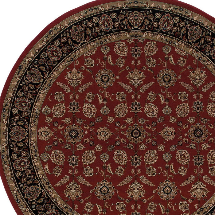 8' Oriental Round Rug - Red And Black