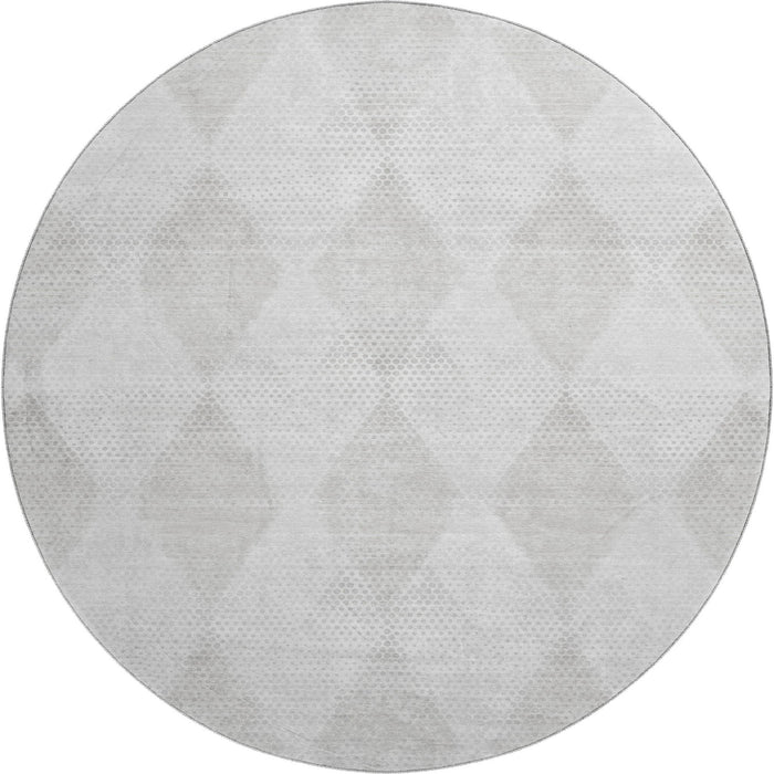 8' Geometric Washable Round Rug With UV Protection (648193) - Ivory / Silver