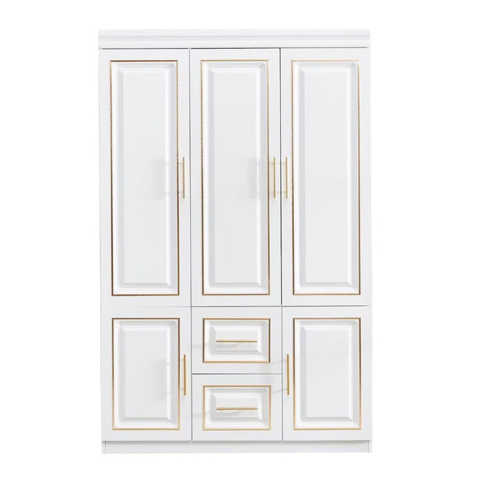 74" Five Door Two Drawer Combo Dresser - White / Gold