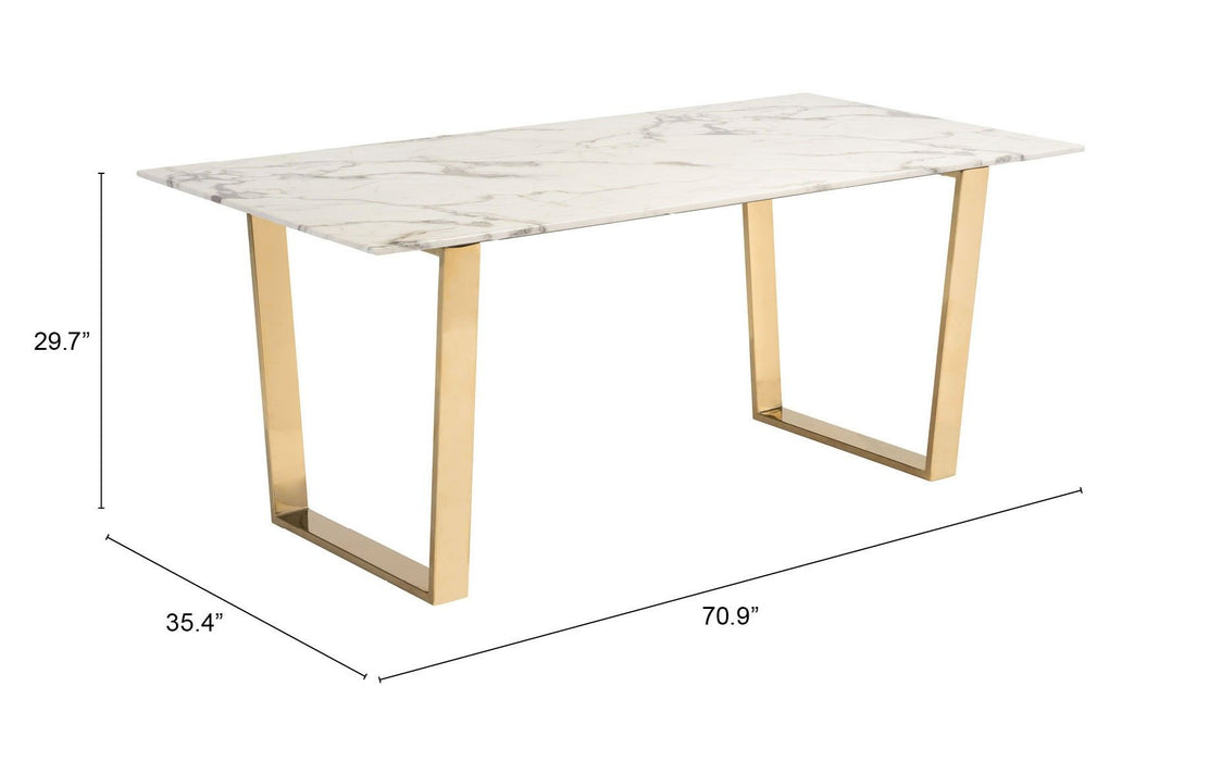 71" Faux Marble And Steel Sled Base Dining Table - White / Gold
