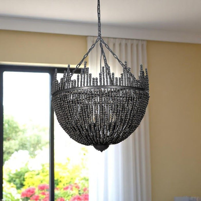 Unique Statement Four Light Metal And Beads Dimmable Chandelier - Black