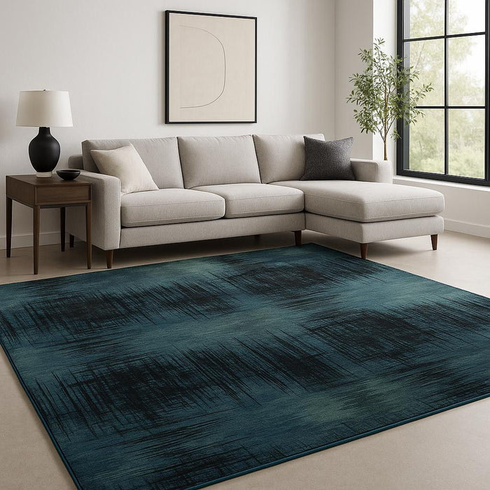 8' X 10' Abstract Hand Knotted Wool Material Area Rug - Blue