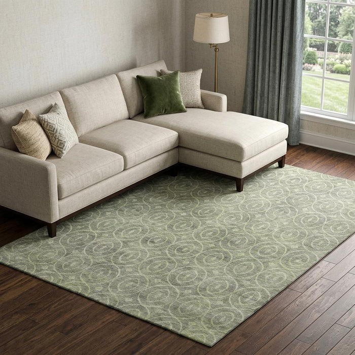 10' X 14' Geometric Washable Area Rug With UV Protection (691860) - Artichoke Green / Ivory
