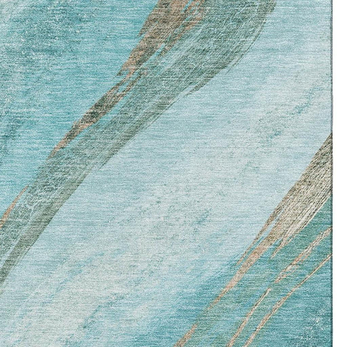 10' X 14' Abstract Washable Area Rug With UV Protection (715513) - Turquoise / Teal