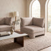 Velvet upholstered corner chair by Meridian Furniture, stationary with plush fabric and modern design for living room or lounge.