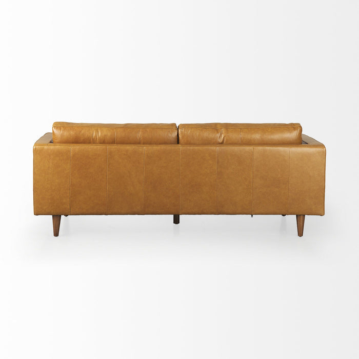 Leather Sofa With Toss Pillows - Brown