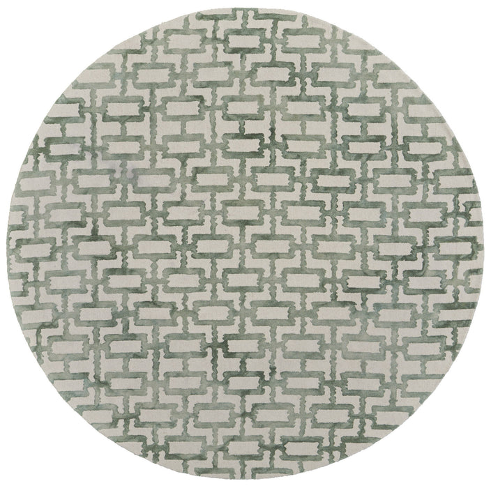 10' Round Trellis Hand Tufted Area Rug - Ivory And Green