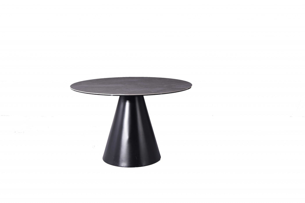 47" Rounded Stone And Iron Pedestal Base Dining Table - Gray
