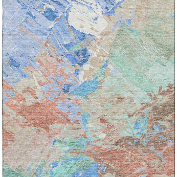 10' X 14' Abstract Washable Area Rug With UV Protection (697974) - Coral / Teal / Copper