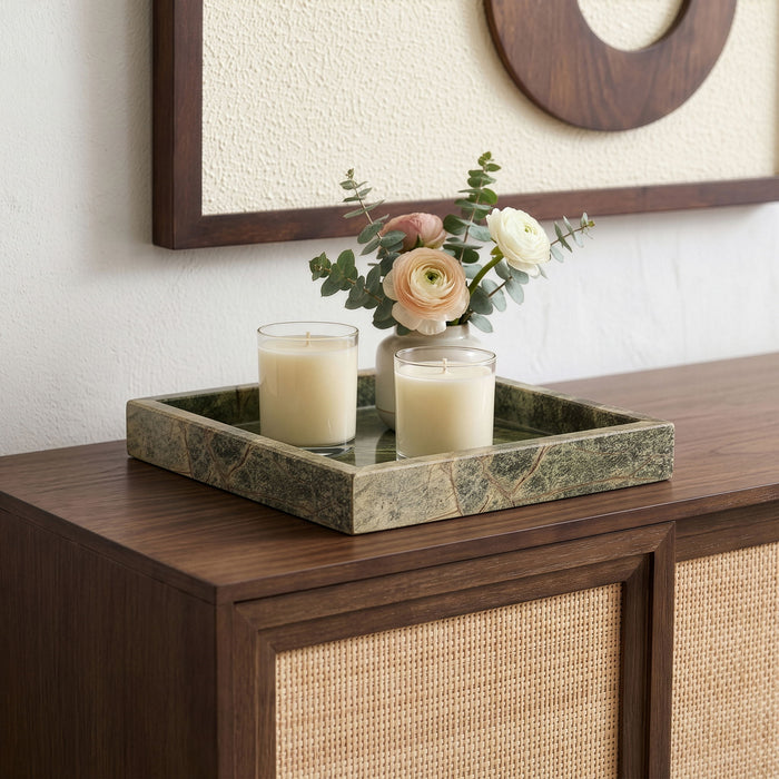 Michael genuine marble tray by Meridian Furniture, featuring a sleek rectangular design with polished white marble surface.