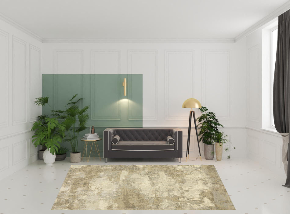 8' x 11' Abstract Power Loom Area Rug - Beige And Gold